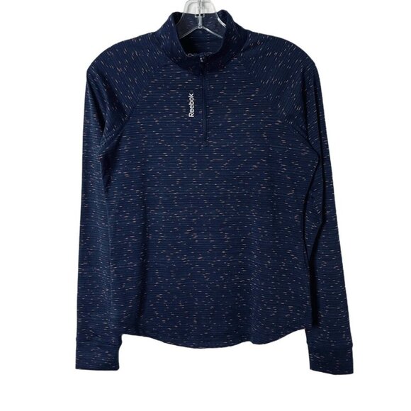 Reebok Women's Performance Quarter Zip Shirt XS Navy Blue Long Sleeve Space Dye - Picture 1 of 11